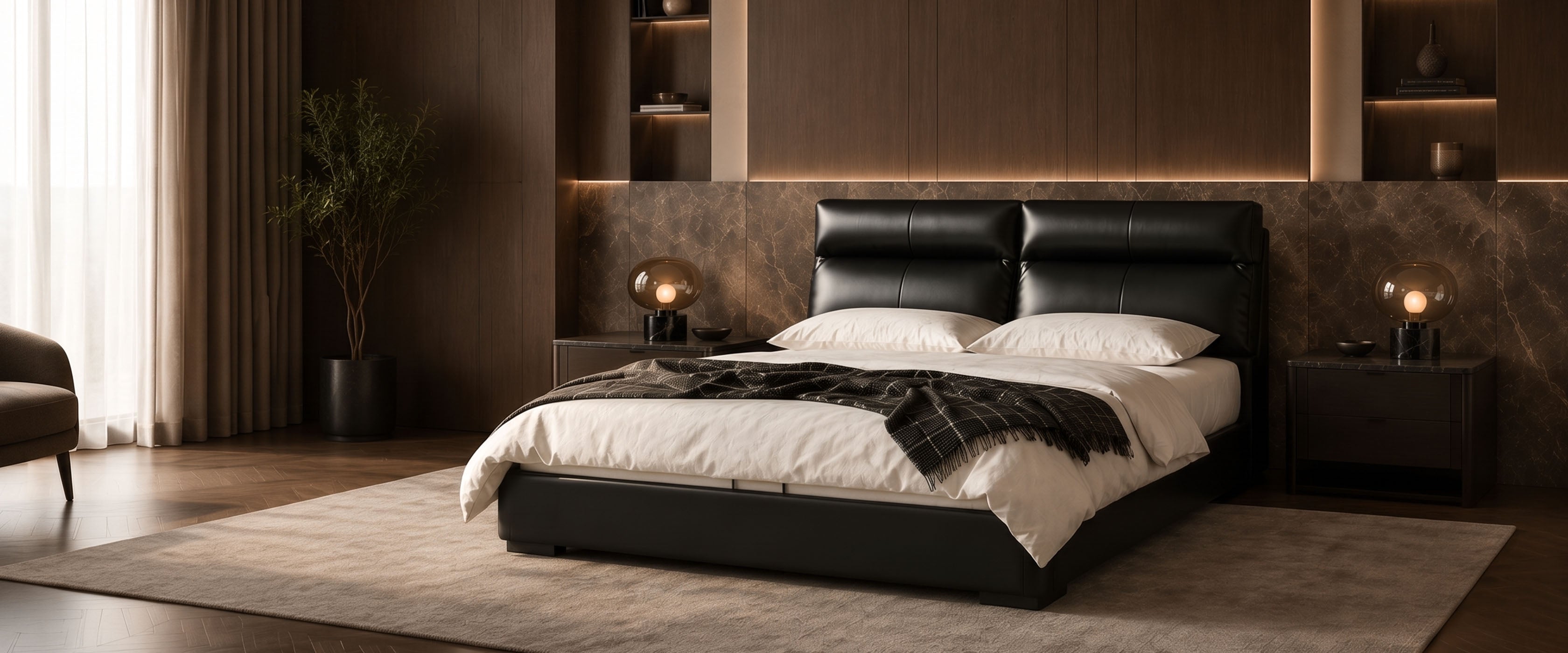 Warm Contemporary Bedroom Ideas: Wood, Upholstery & Balance - WinSpaces