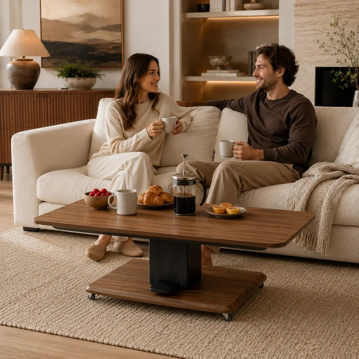 AeroLift Solid Wood Height-Adjustable Coffee TableWinSpaces