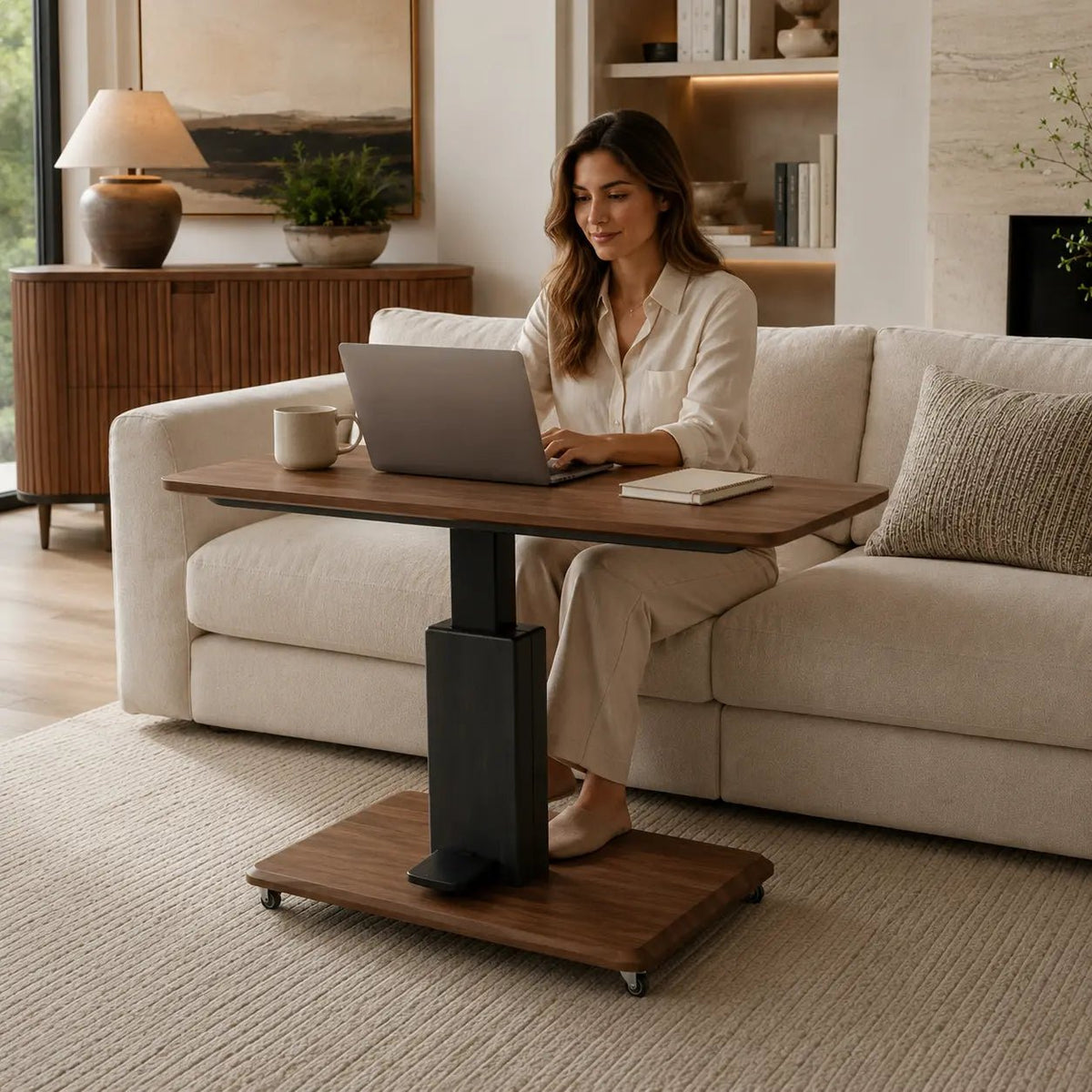 AeroLift Solid Wood Height-Adjustable Coffee TableWinSpaces