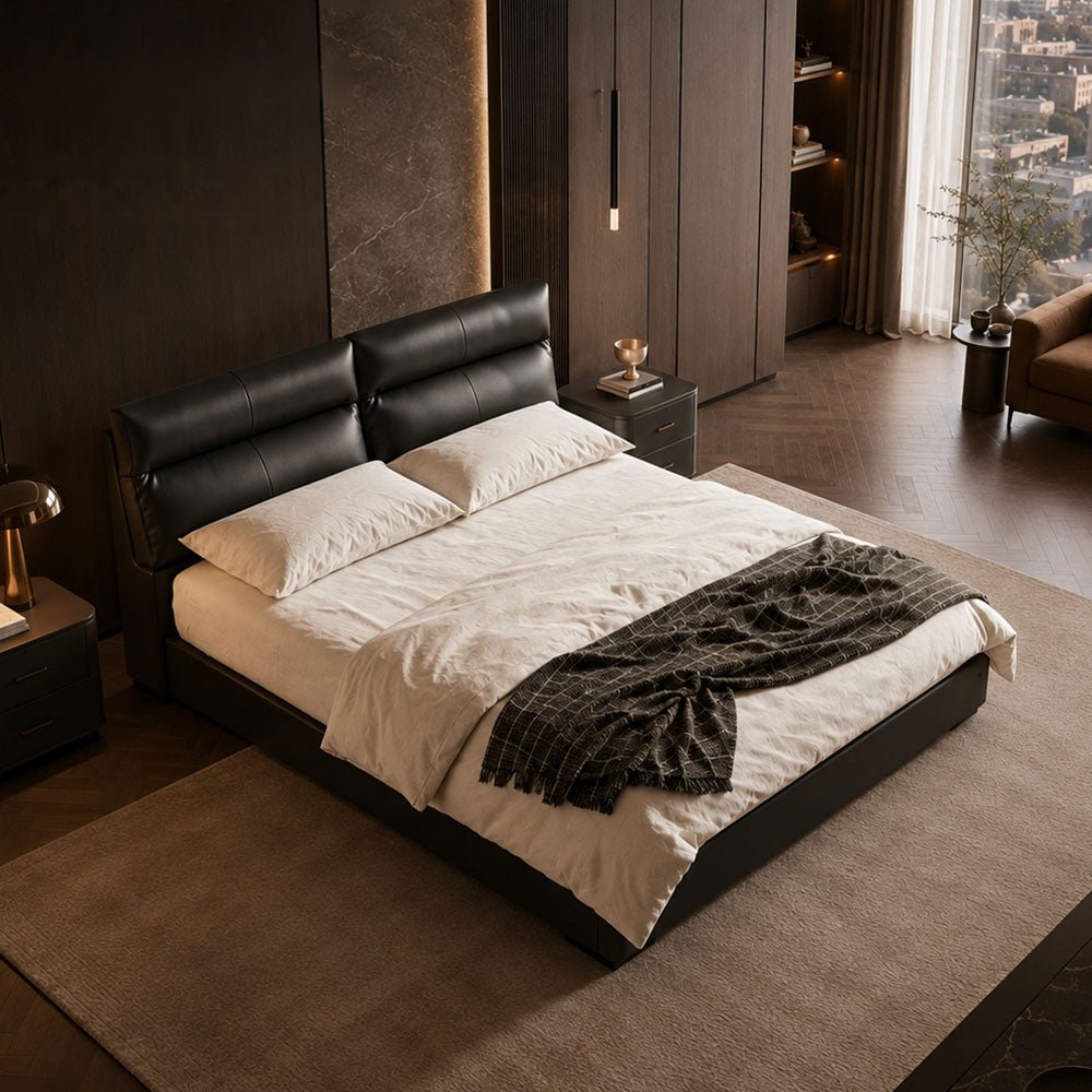 Arden Genuine Leather Storage Bed with Three Side Drawers, product view 4 by WinSpaces