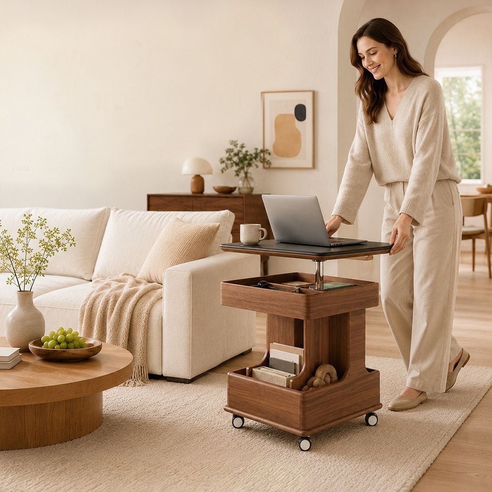 Arden Red Walnut Mobile Side Table, product view 5 by WinSpaces