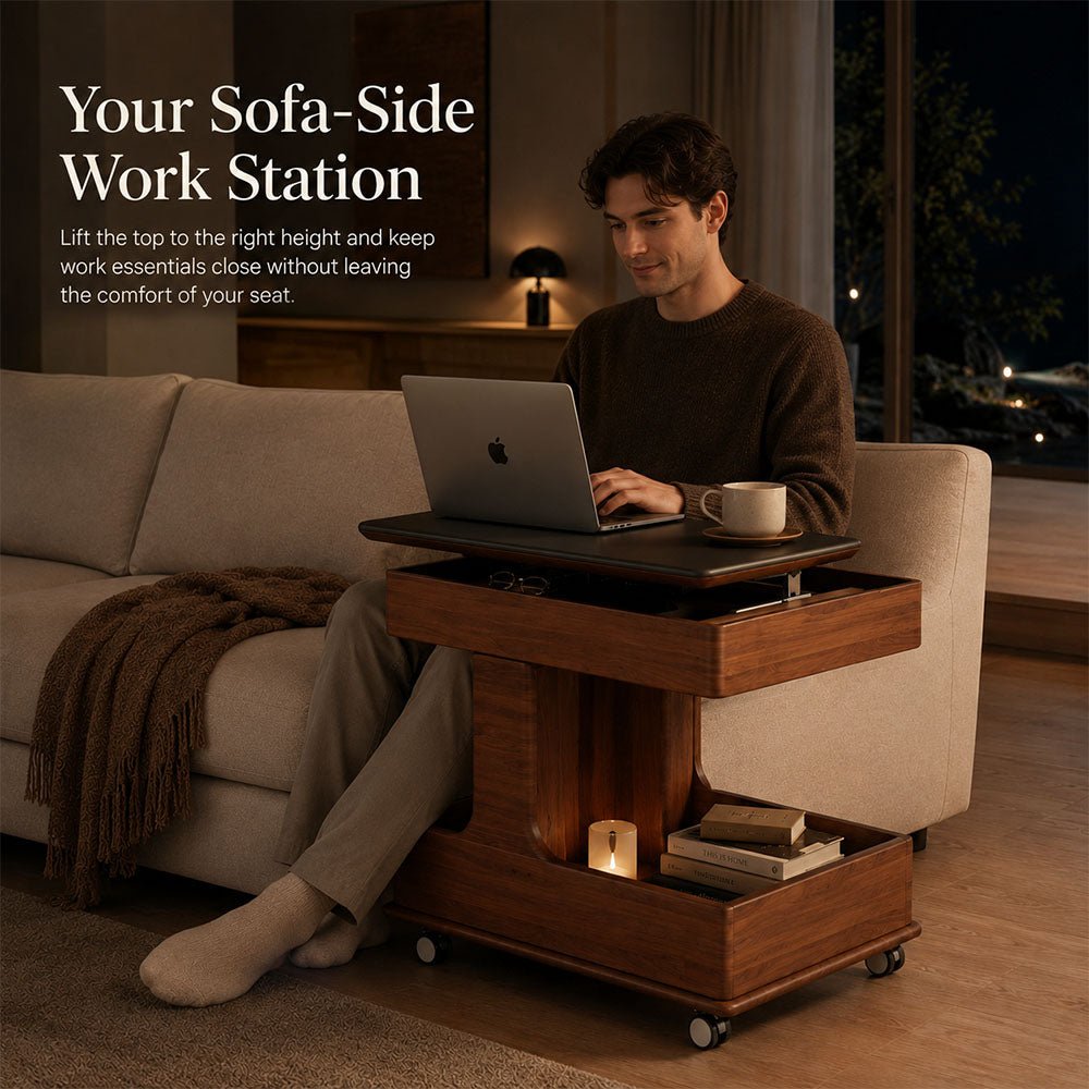 Arden Red Walnut Mobile Side Table, product view 8 by WinSpaces