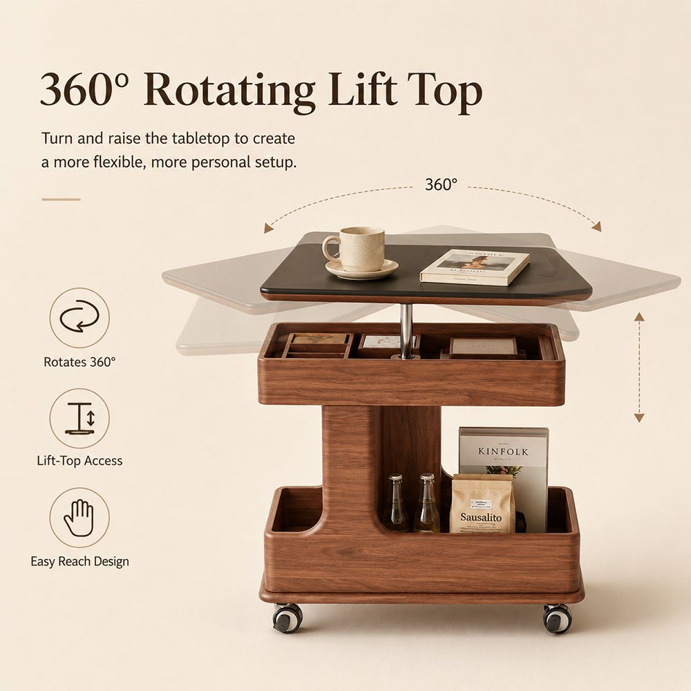 Arden Red Walnut Mobile Side Table, product view 12 by WinSpaces