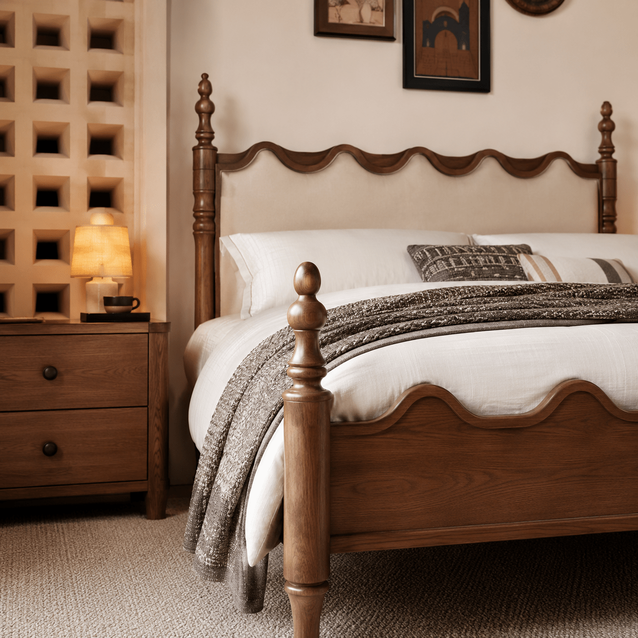 Aveline Solid Ash Wood Upholstered Bed, product view 9 by WinSpaces