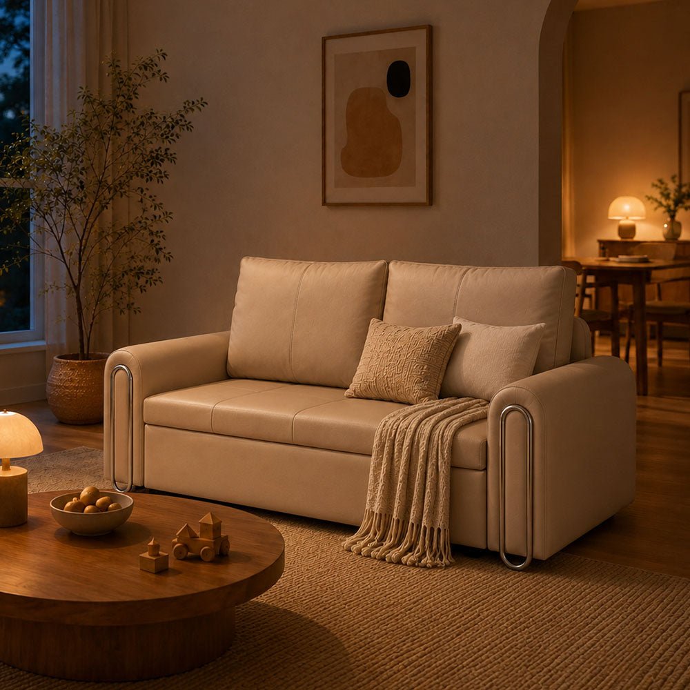 Elara Pet-Friendly Leather Sofa Bed, product view 2 by WinSpaces