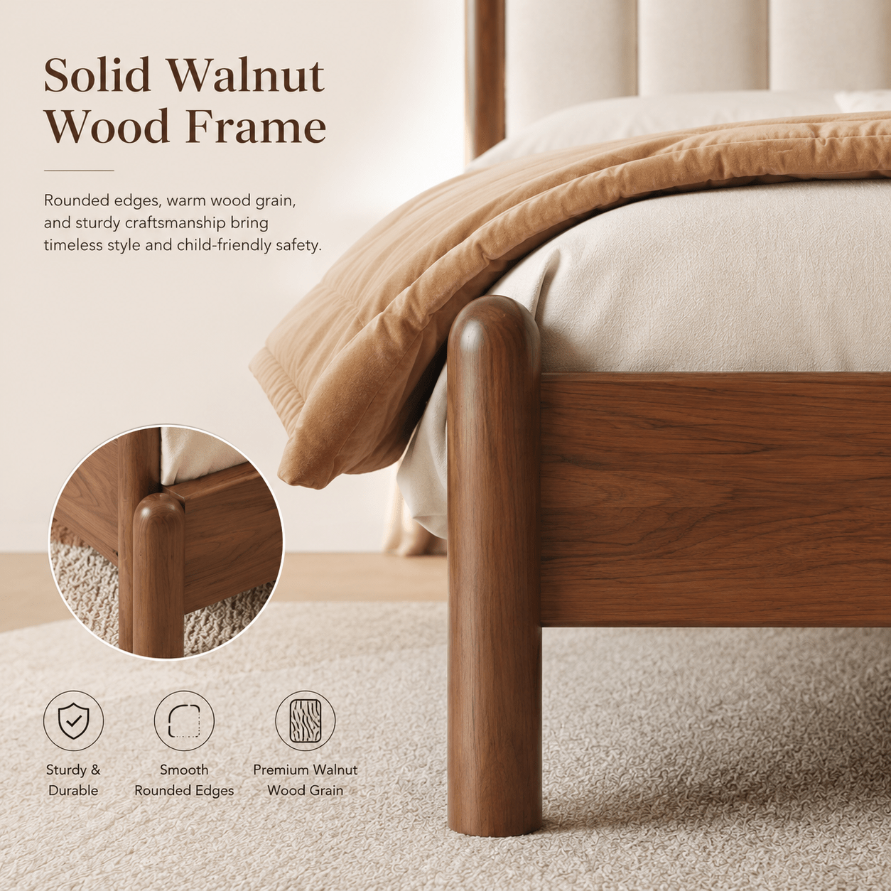 Elowen Kids Upholstered Walnut Wood Bed, product view 9 by WinSpaces