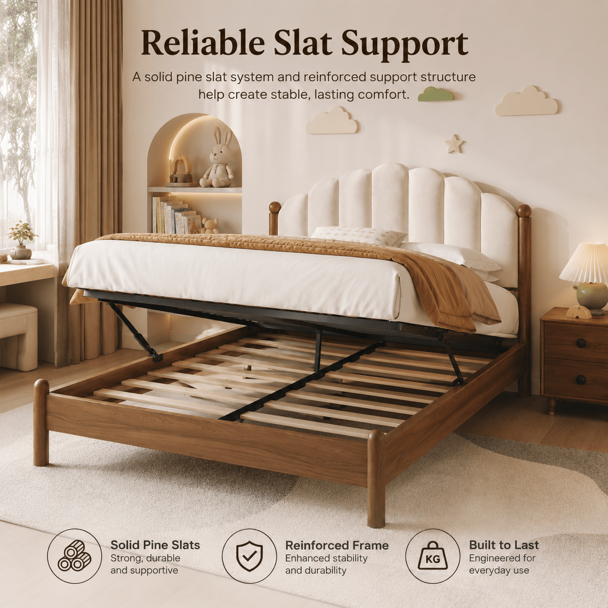 Elowen Kids Upholstered Walnut Wood Bed, product view 10 by WinSpaces
