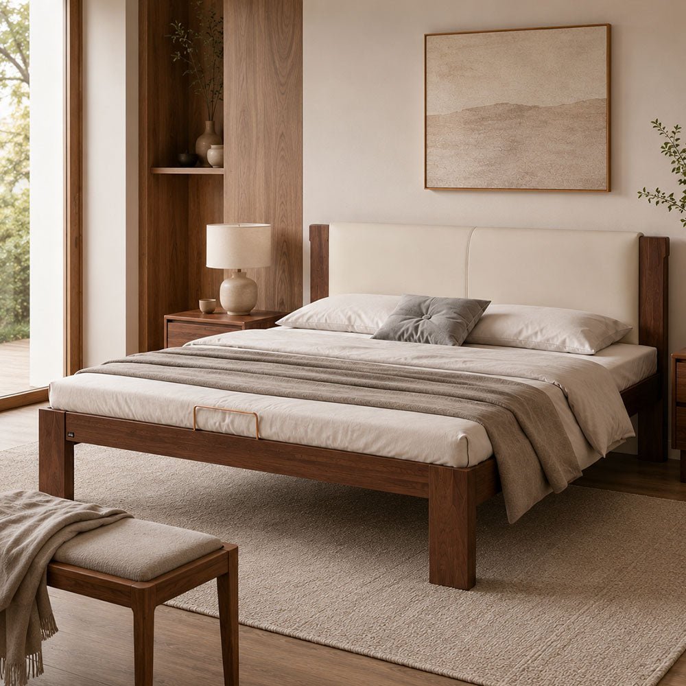 Elowen Solid Walnut Upholstered Platform Bed by WinSpaces