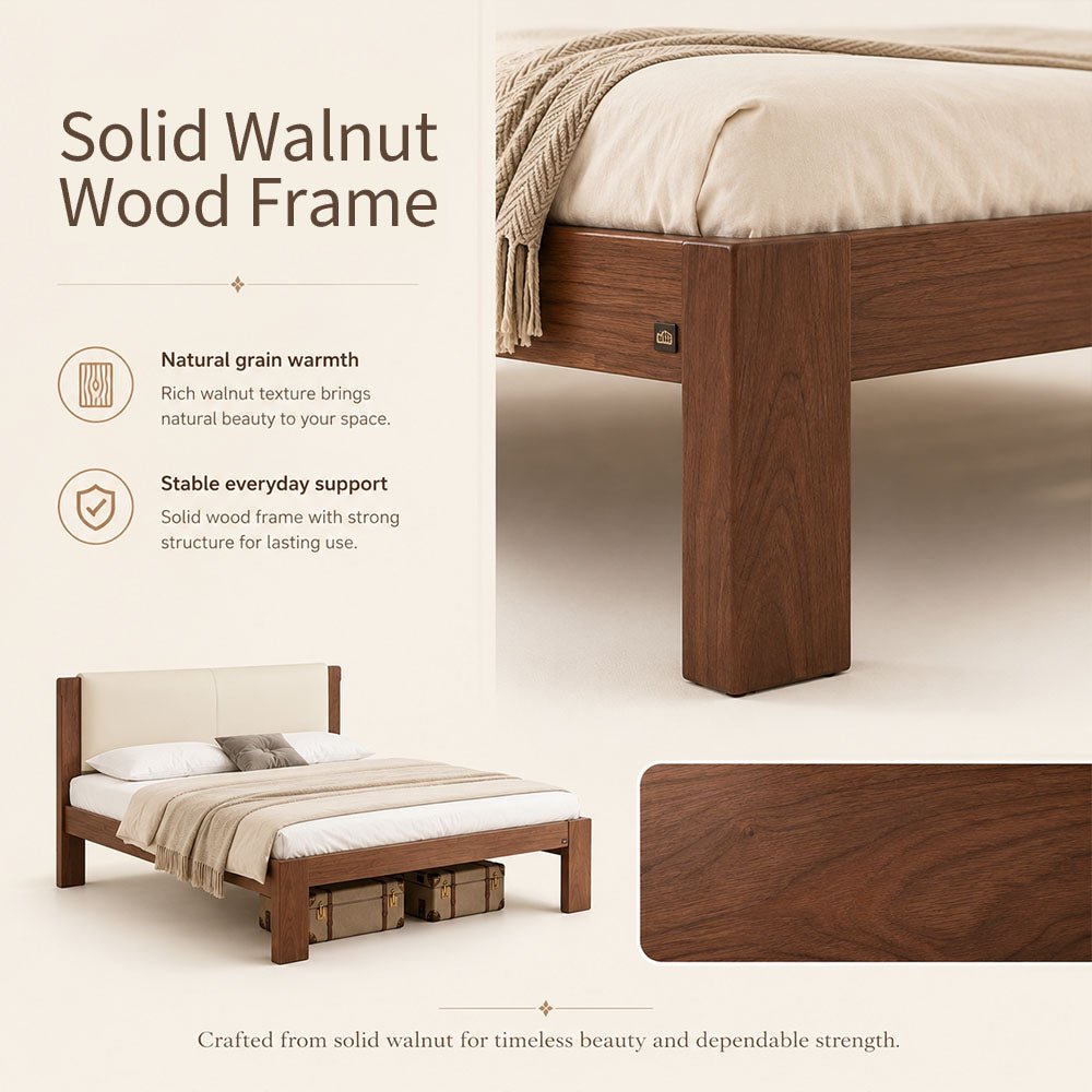 Elowen Solid Walnut Upholstered Platform Bed, product view 8 by WinSpaces