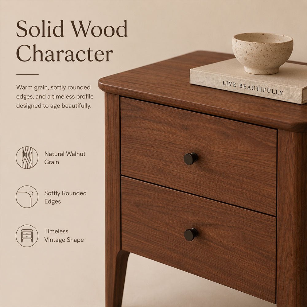 Hollis Two-Drawer Walnut Wood Nightstand, product view 9 by WinSpaces