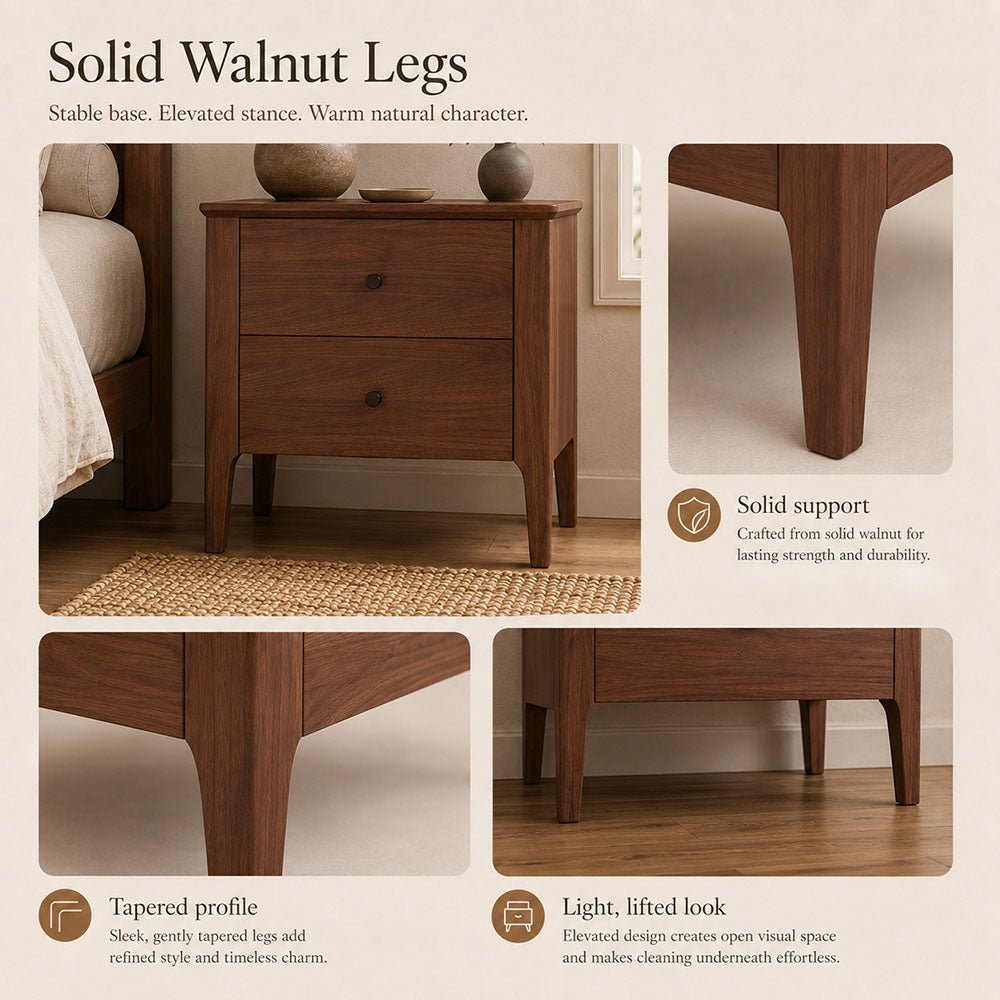 Hollis Two-Drawer Walnut Wood Nightstand, product view 12 by WinSpaces