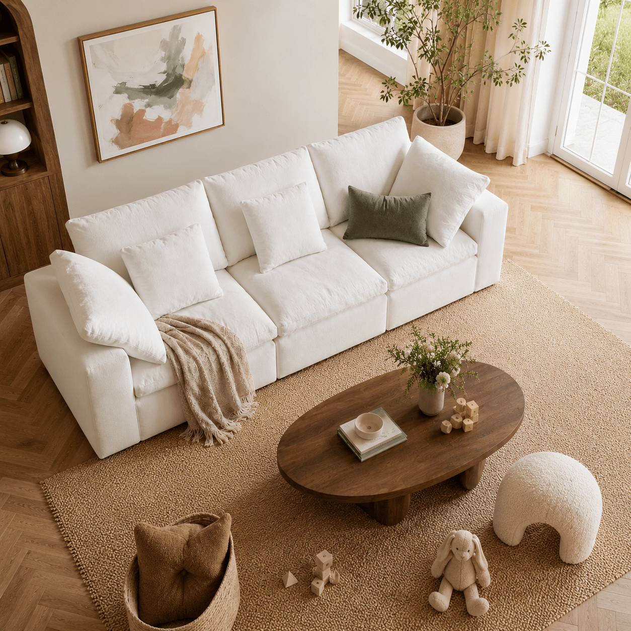 Lunora Modular Linen Fabric Sofa, product view 2 by WinSpaces