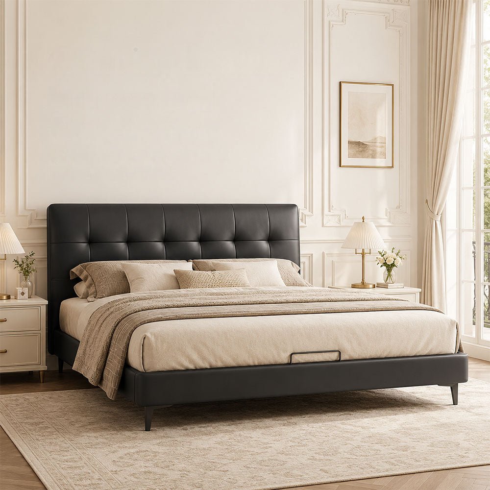 Marlow Genuine Leather Upholstered Platform Bed, product view 2 by WinSpaces