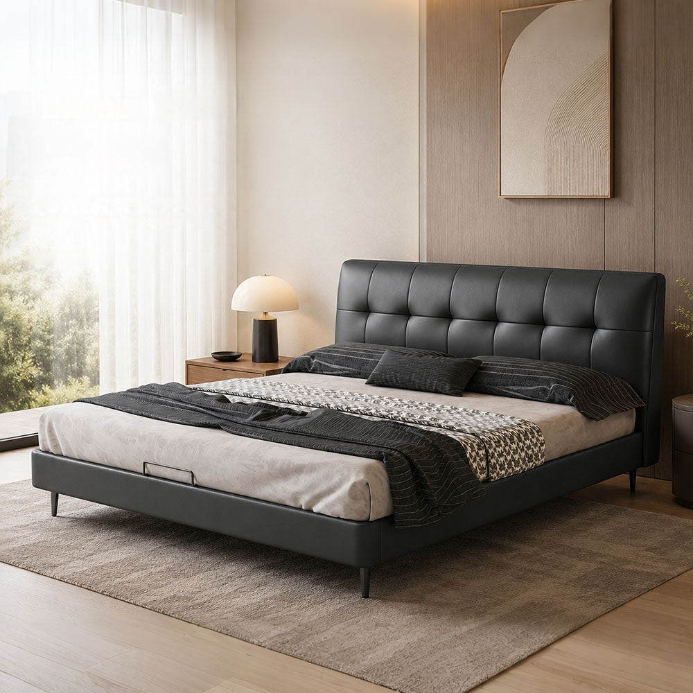 Marlow Genuine Leather Upholstered Platform Bed, product view 3 by WinSpaces