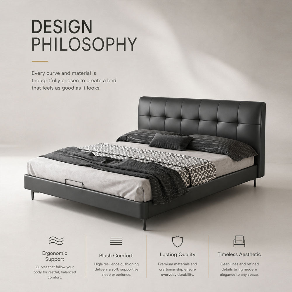 Marlow Genuine Leather Upholstered Platform Bed, product view 14 by WinSpaces
