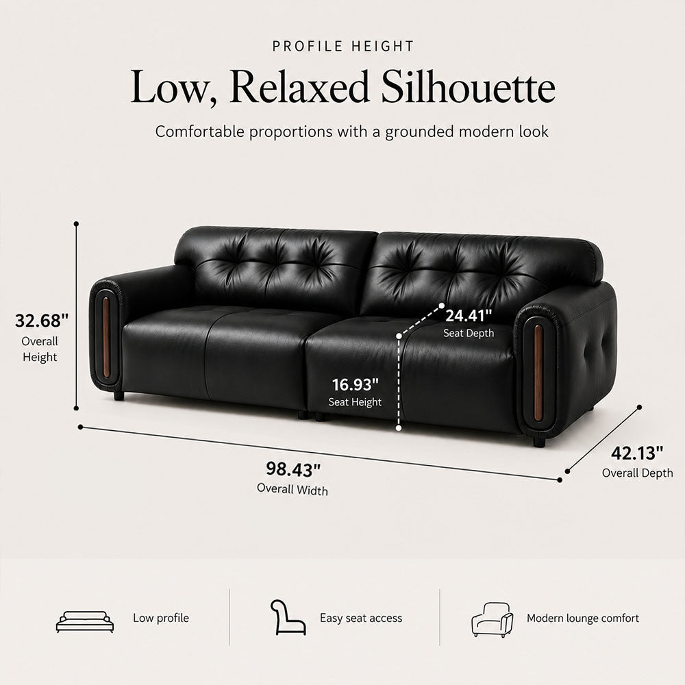Veyra Walnut-Frame Black Leather Sofa, product view 16 by WinSpaces