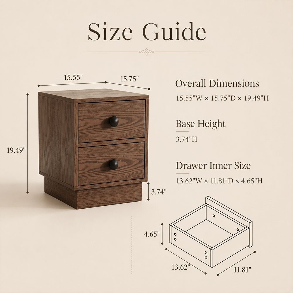 Alden Two-Drawer Solid Wood Nightstand, product view 5 by WinSpaces