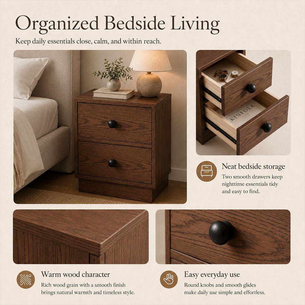 Alden Two-Drawer Solid Wood Nightstand, product view 12 by WinSpaces