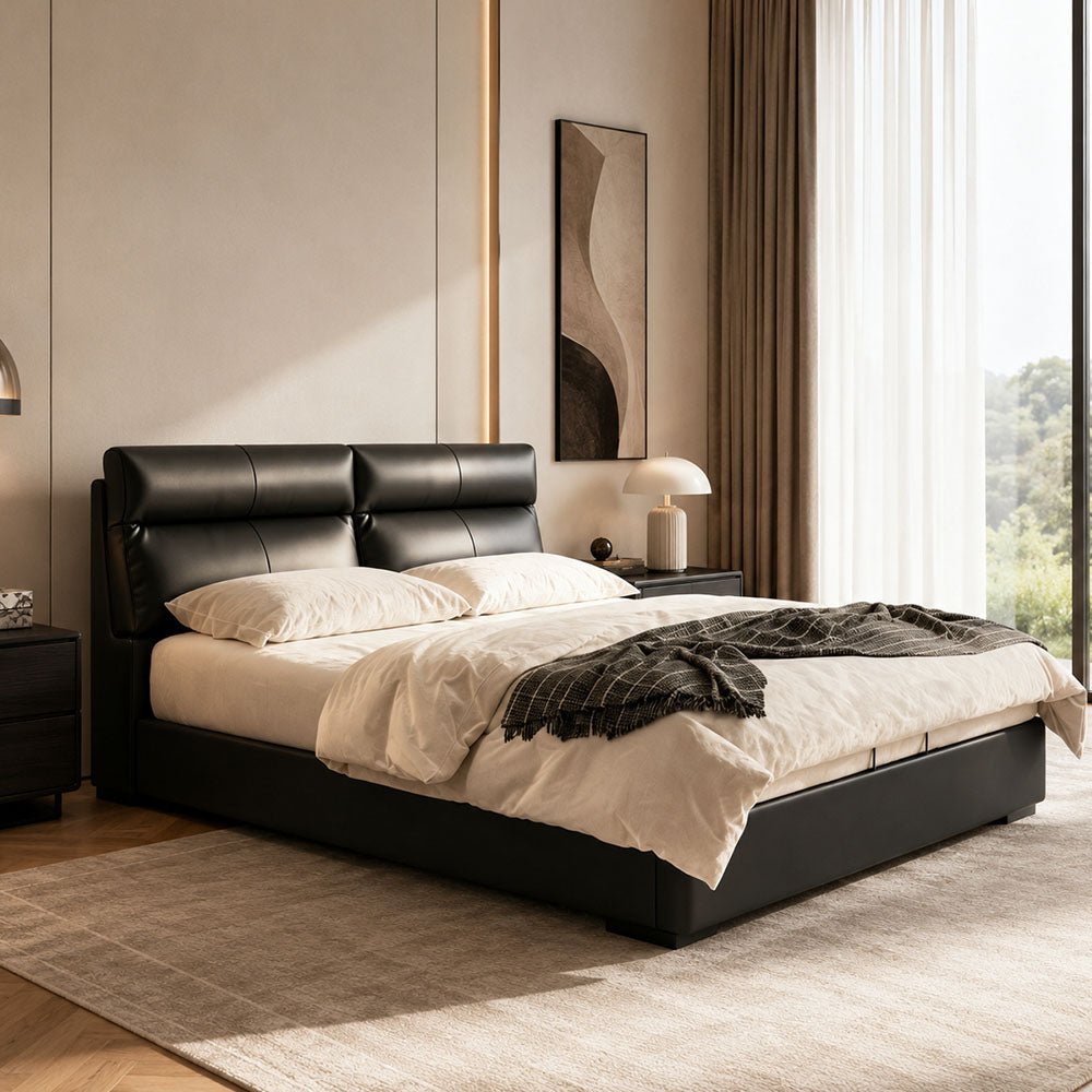 Arden Genuine Leather Storage Bed with Three Side Drawers, product view 2 by WinSpaces