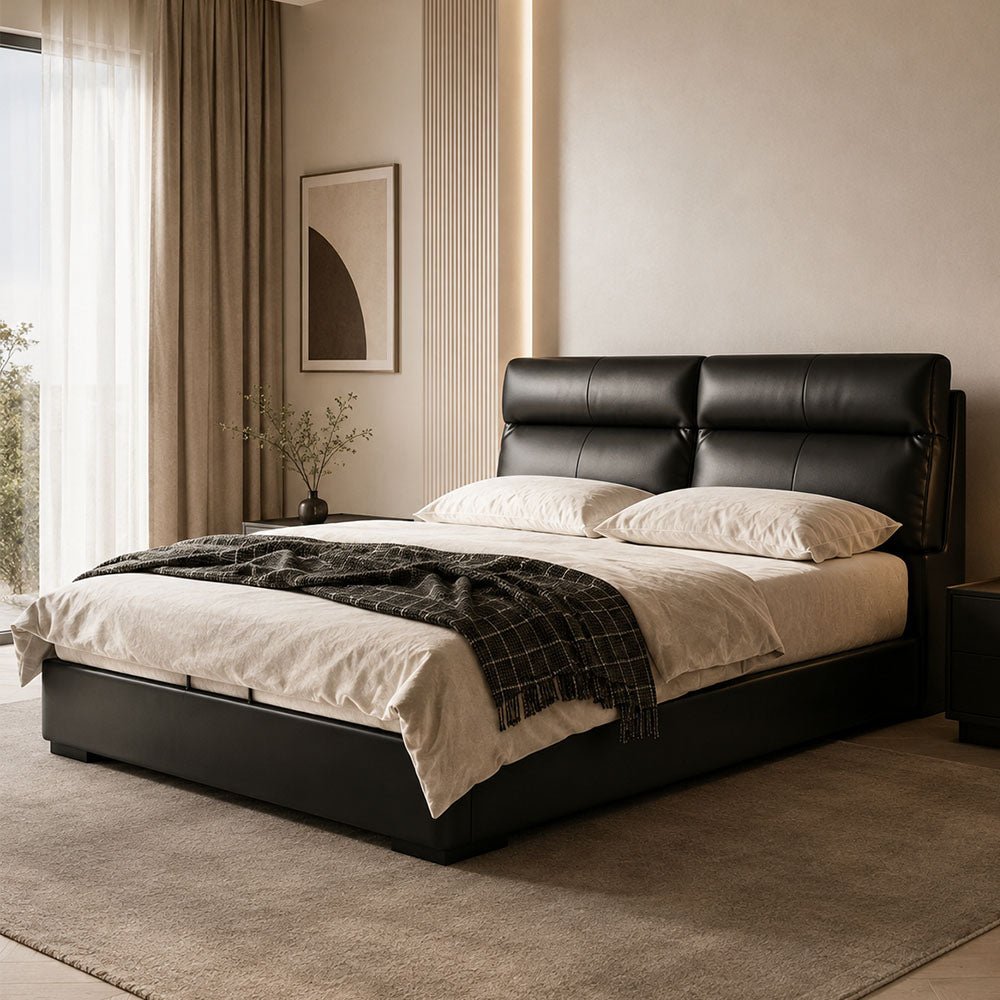 Arden Genuine Leather Storage Bed with Three Side Drawers, product view 3 by WinSpaces