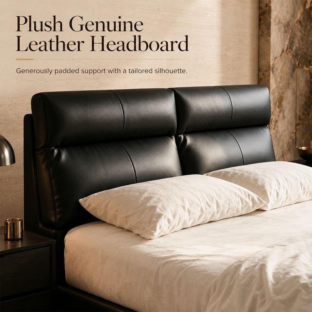 Arden Genuine Leather Storage Bed with Three Side Drawers, product view 13 by WinSpaces