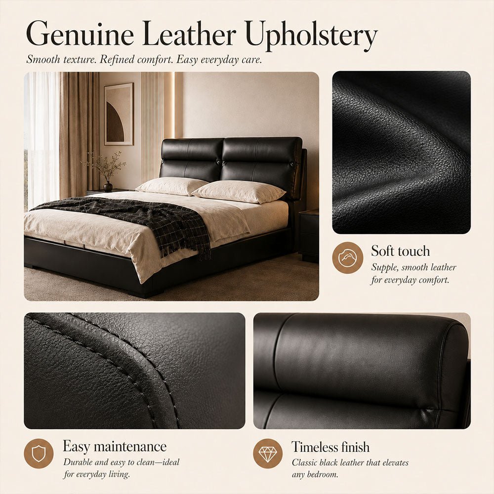 Arden Genuine Leather Storage Bed with Three Side Drawers, product view 14 by WinSpaces