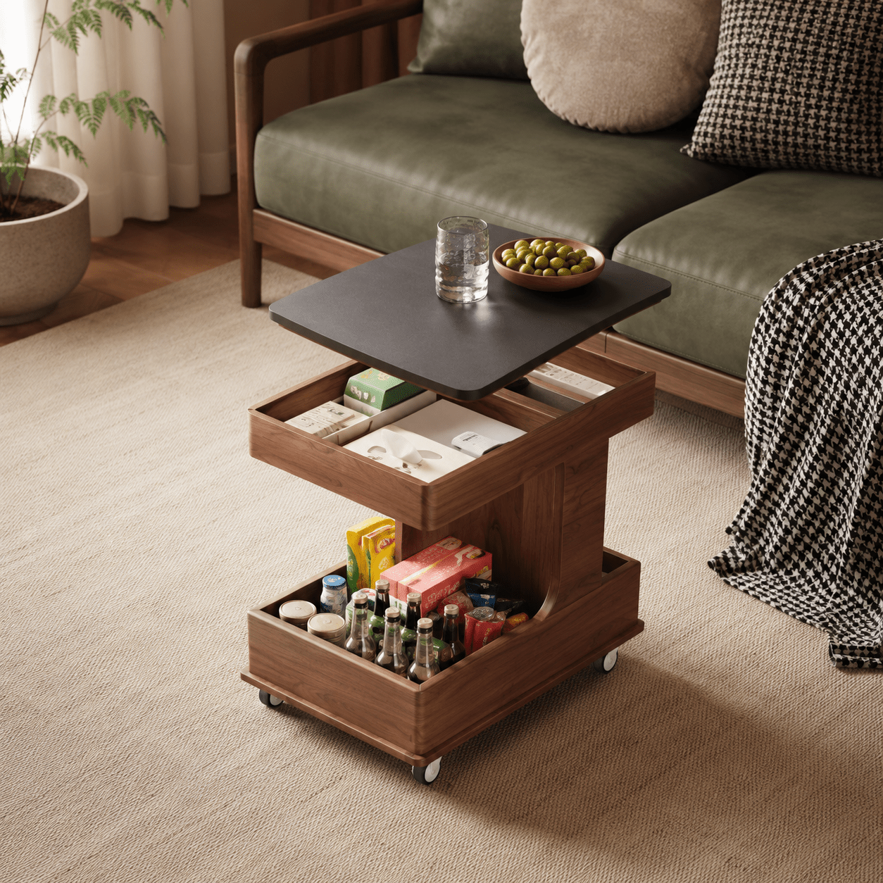 Arden Red Walnut Mobile Side Table by WinSpaces