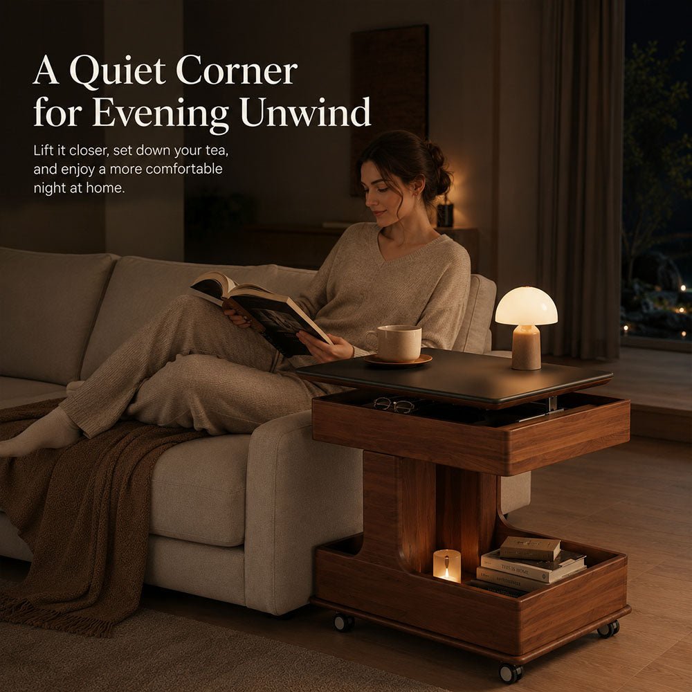 Arden Red Walnut Mobile Side Table, product view 7 by WinSpaces