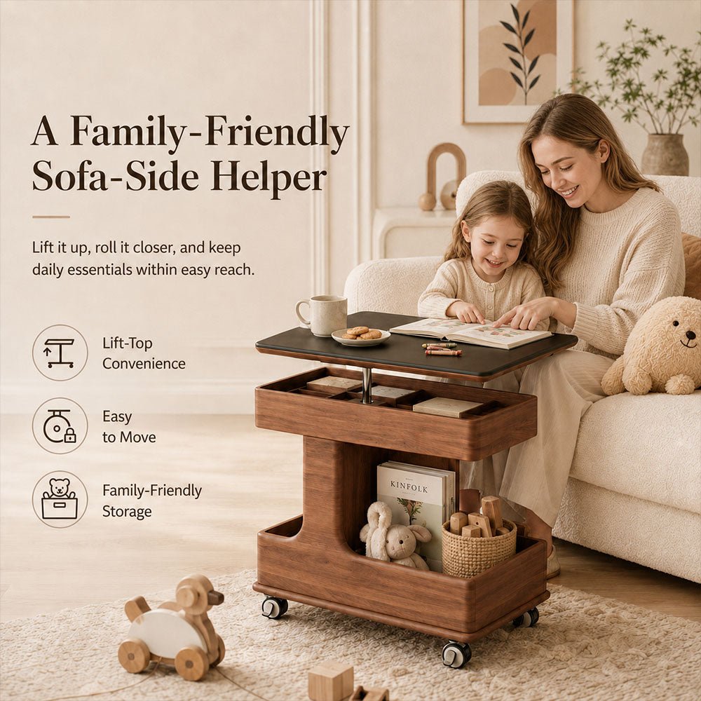 Arden Red Walnut Mobile Side Table, product view 9 by WinSpaces