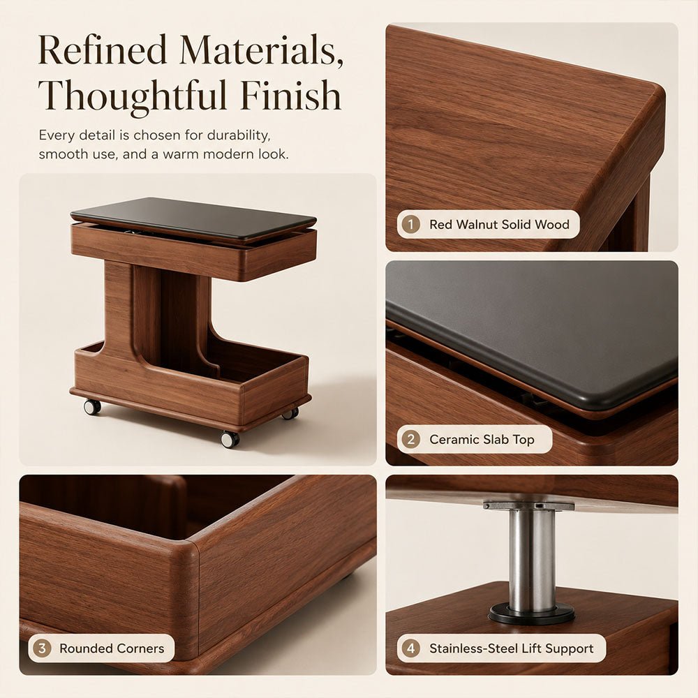 Arden Red Walnut Mobile Side Table, product view 10 by WinSpaces