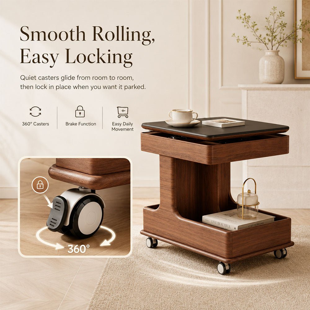 Arden Red Walnut Mobile Side Table, product view 11 by WinSpaces