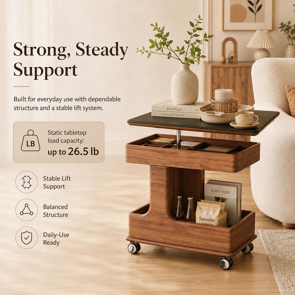 Arden Red Walnut Mobile Side Table, product view 13 by WinSpaces