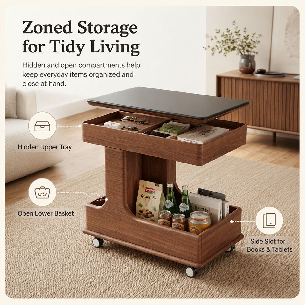 Arden Red Walnut Mobile Side Table, product view 14 by WinSpaces