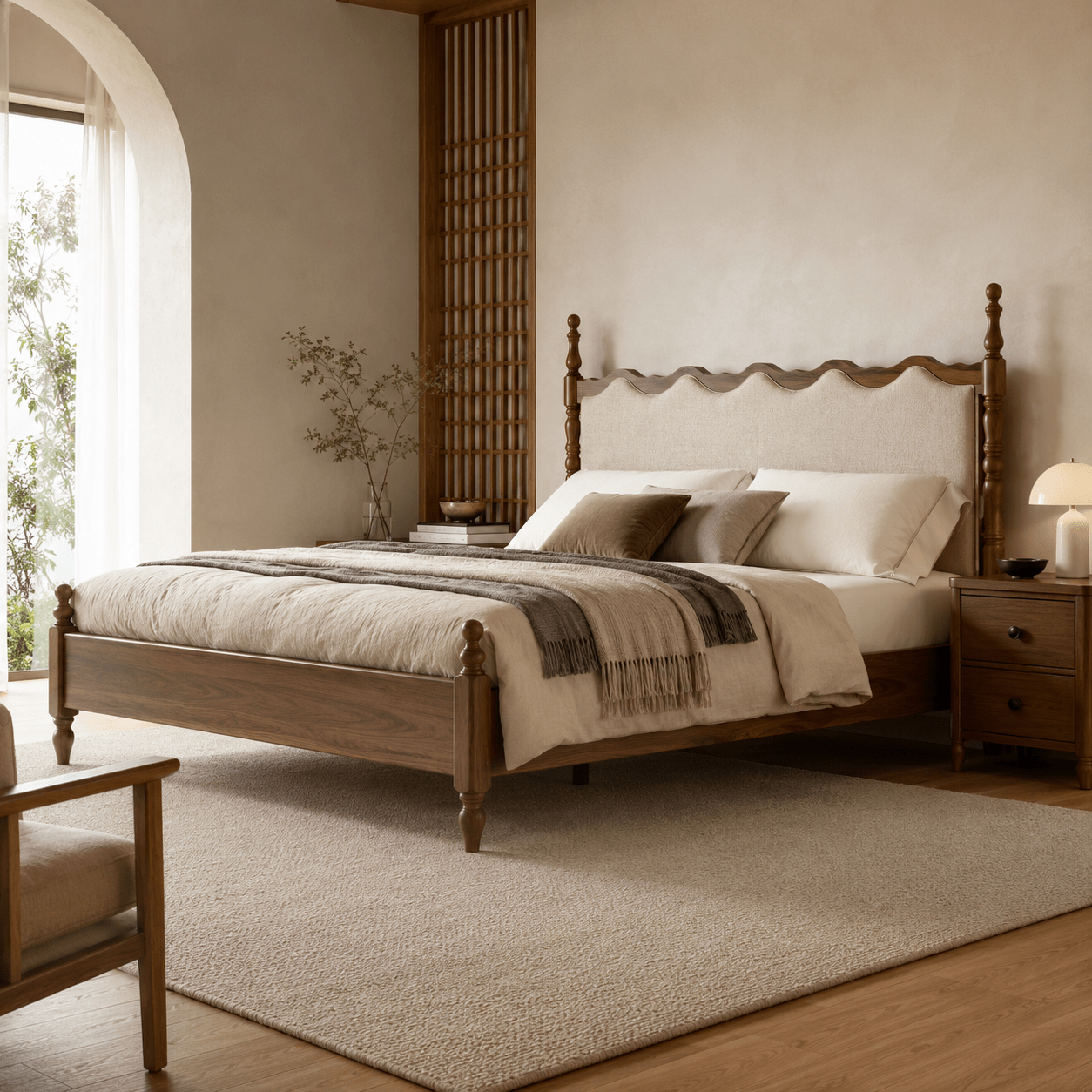 Aveline Solid Ash Wood Upholstered Bed, product view 2 by WinSpaces