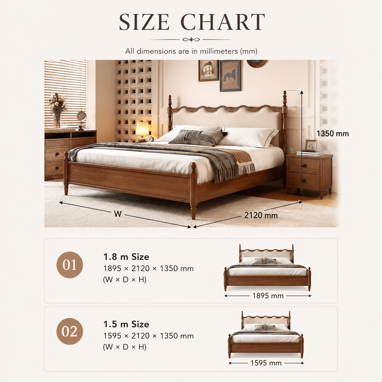 Aveline Solid Ash Wood Upholstered Bed, product view 4 by WinSpaces