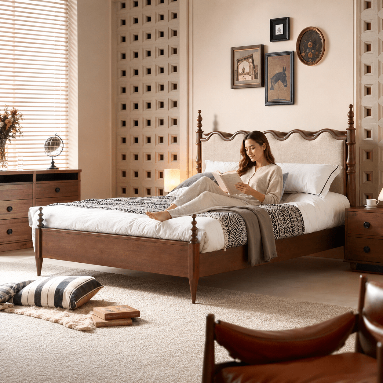 Aveline Solid Ash Wood Upholstered Bed, product view 5 by WinSpaces