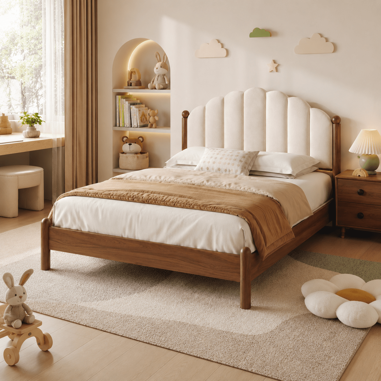 Elowen Kids Upholstered Walnut Wood Bed by WinSpaces