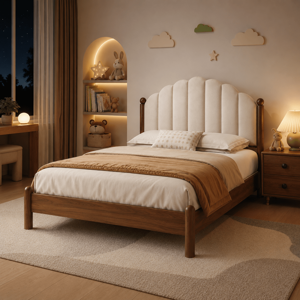 Elowen Kids Upholstered Walnut Wood Bed, product view 2 by WinSpaces