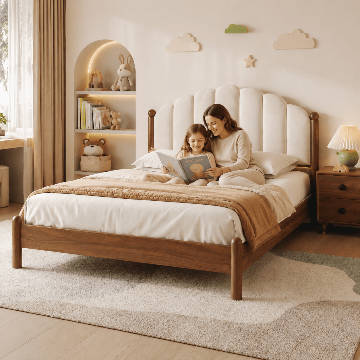 Elowen Kids Upholstered Walnut Wood Bed, product view 5 by WinSpaces