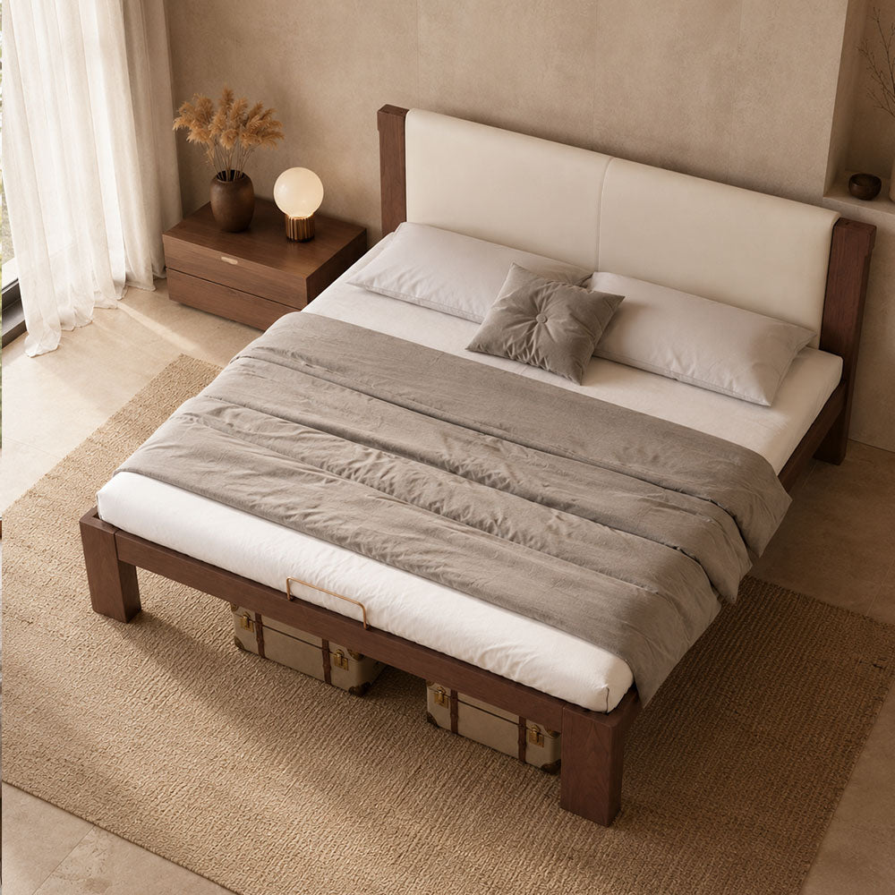 Elowen Solid Walnut Upholstered Platform Bed, product view 4 by WinSpaces