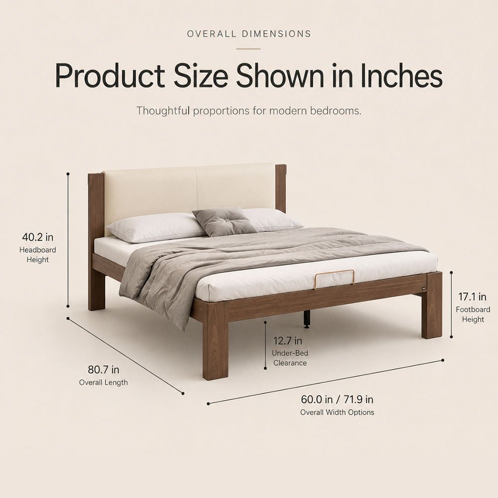 Elowen Solid Walnut Upholstered Platform Bed, product view 5 by WinSpaces