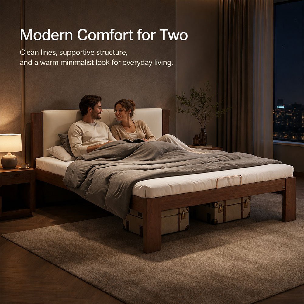 Elowen Solid Walnut Upholstered Platform Bed, product view 9 by WinSpaces