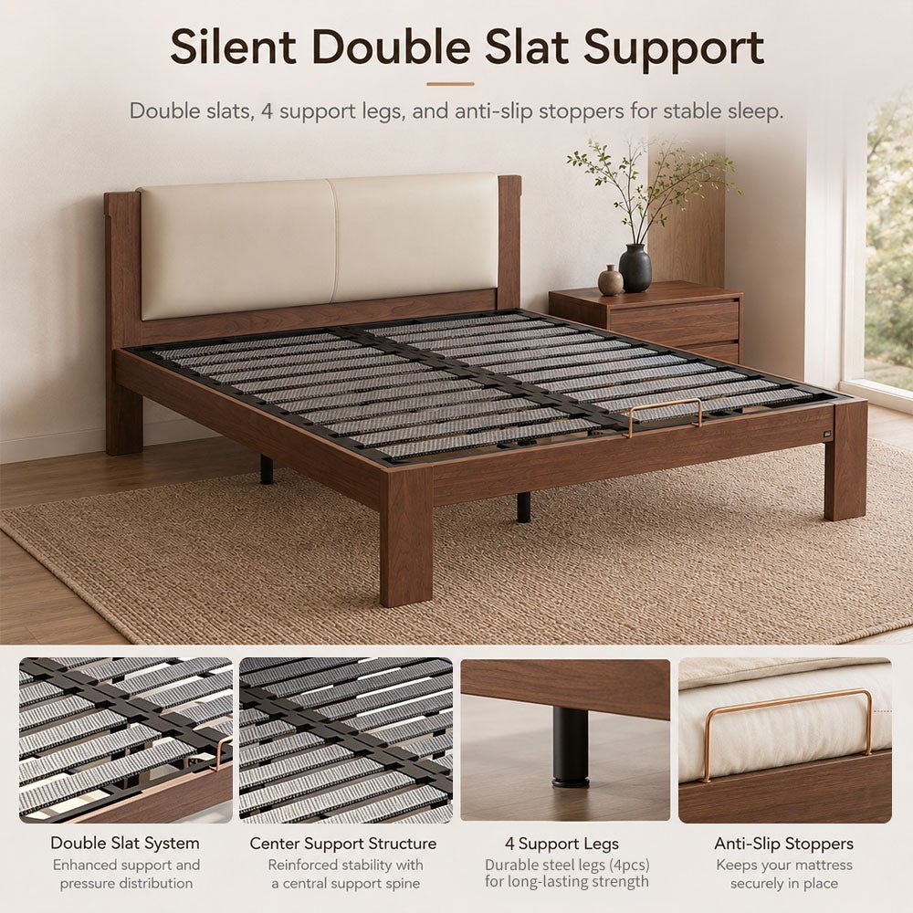 Elowen Solid Walnut Upholstered Platform Bed, product view 12 by WinSpaces