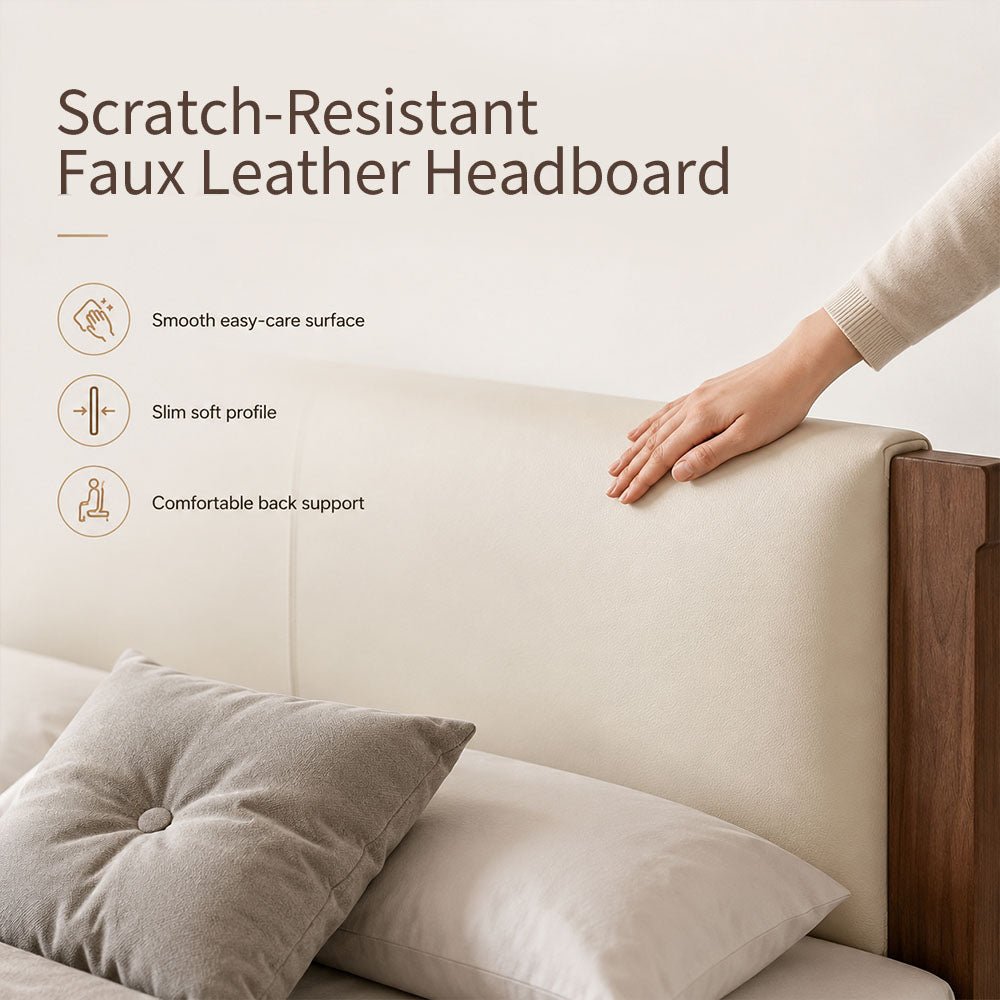 Elowen Solid Walnut Upholstered Platform Bed, product view 13 by WinSpaces