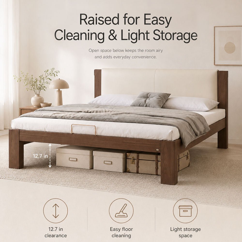 Elowen Solid Walnut Upholstered Platform Bed, product view 14 by WinSpaces
