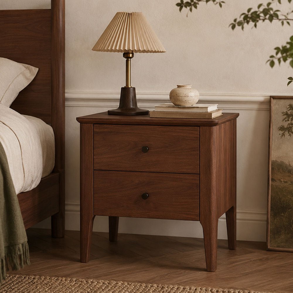 Hollis Two-Drawer Walnut Wood Nightstand by WinSpaces