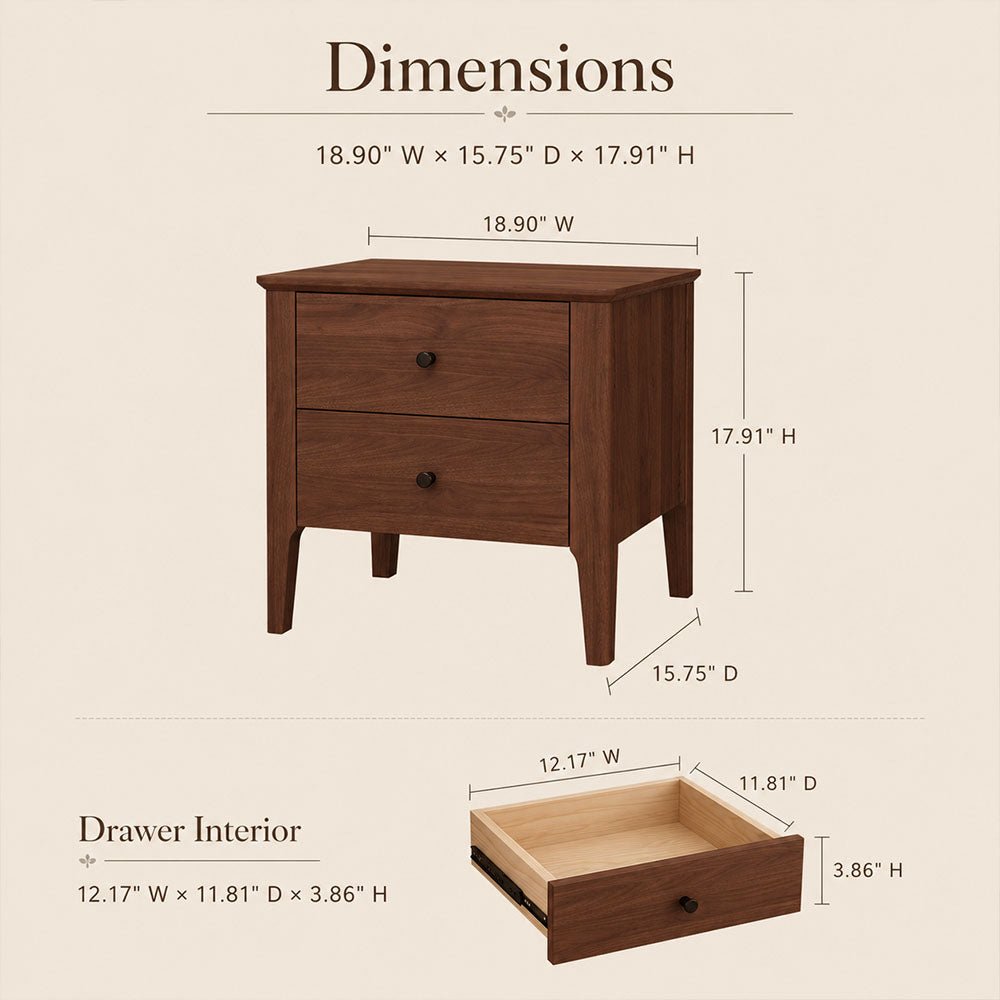 Hollis Two-Drawer Walnut Wood Nightstand, product view 4 by WinSpaces