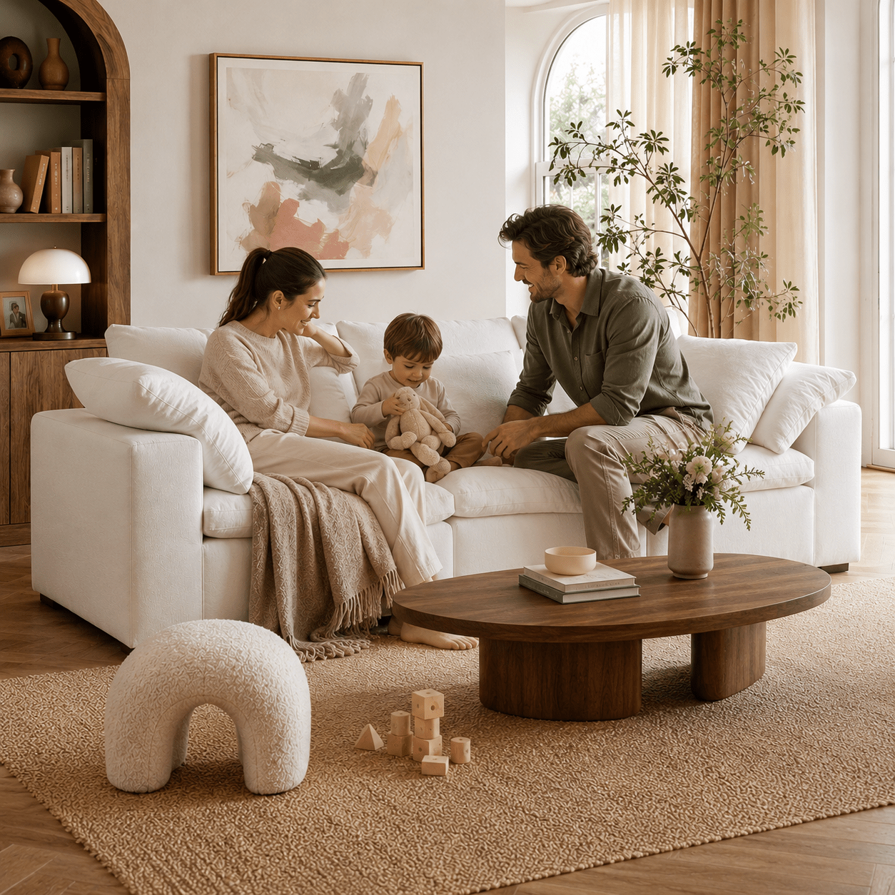 Lunora Modular Linen Fabric Sofa, product view 3 by WinSpaces