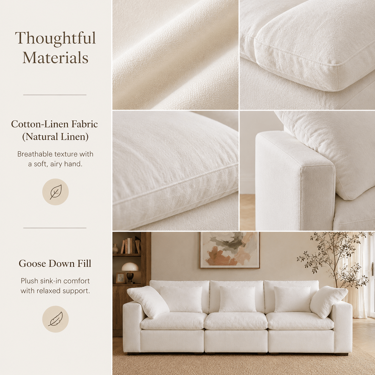 Lunora Modular Linen Fabric Sofa, product view 13 by WinSpaces