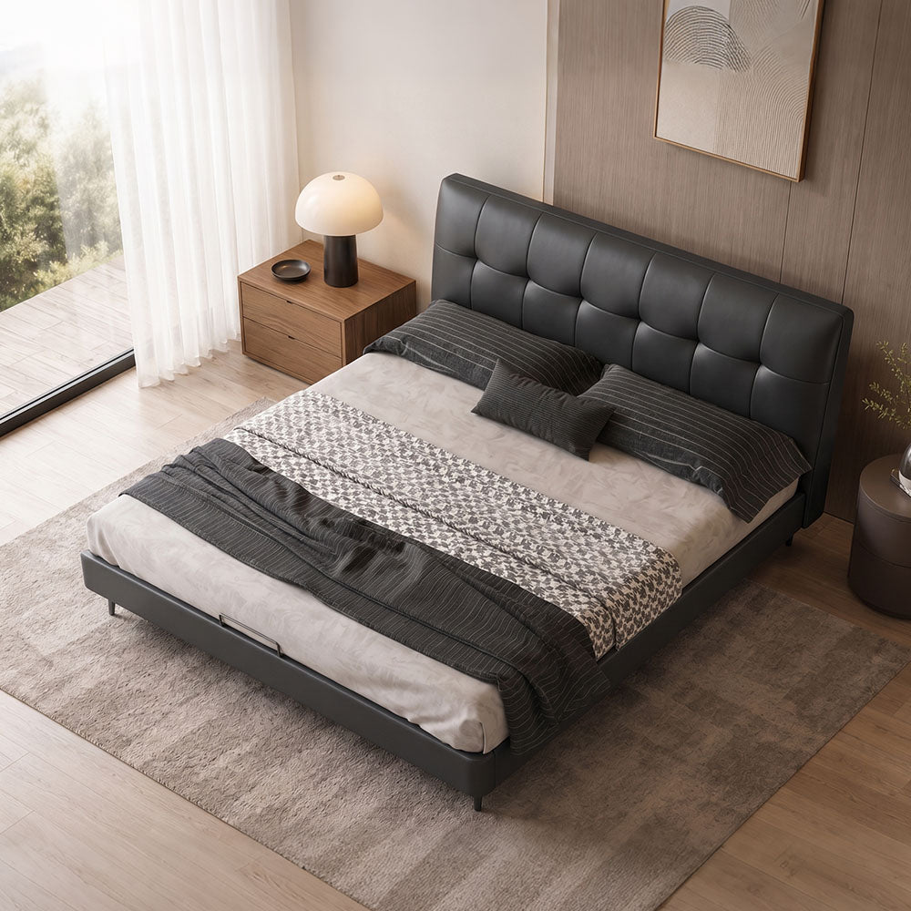 Marlow Genuine Leather Upholstered Platform Bed, product view 4 by WinSpaces